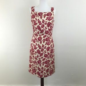Ann Taylor Silk Sheath Dress 6 Red Cream Floral